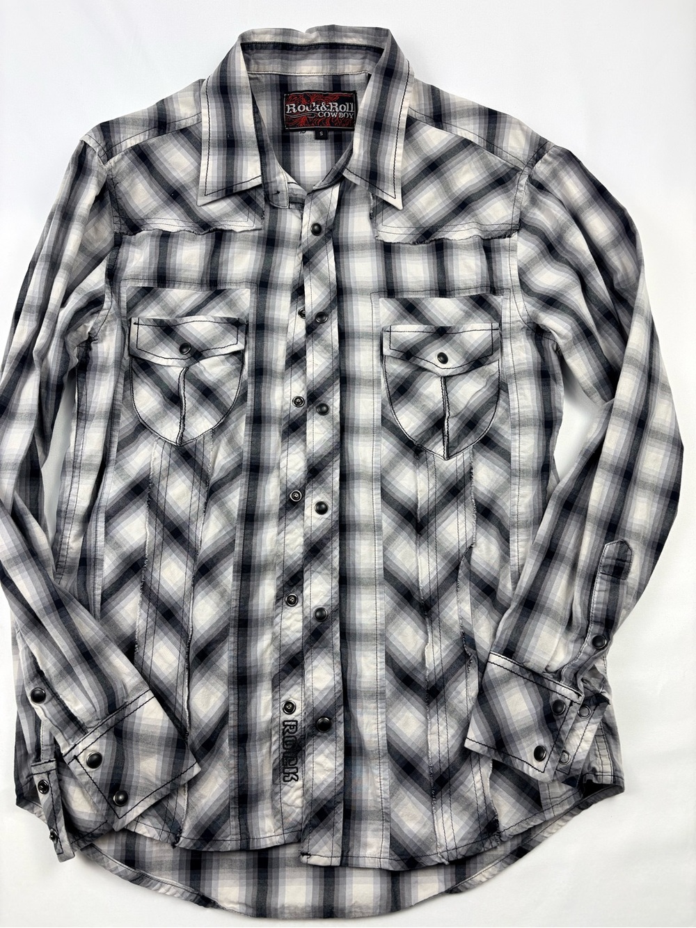Rock & Roll Cowboy Black & White Plaid Button-Down Shirt